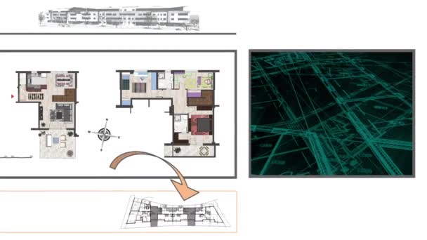 Animatie Tonen Een Technische Tekening Van Vloerontwerp Wordt Getekend Met — Stockvideo