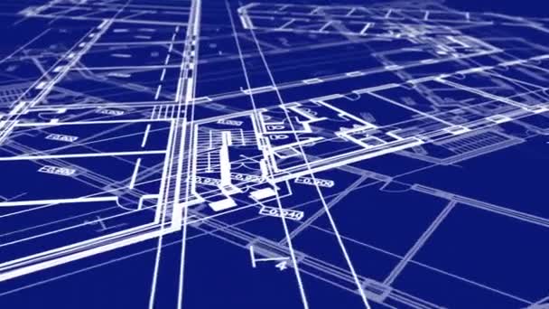 技術的な図面を示すアニメーション床のデザインは 都市の偉大な詳細と準備ができて3Dモデルで描かれています — ストック動画