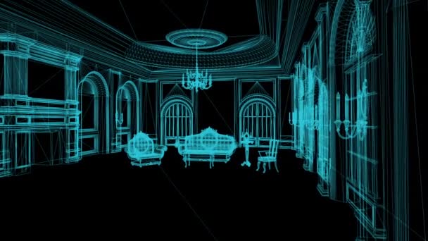 コラム付きポンプス宮殿のワイヤーフレームモデルのアニメーション — ストック動画
