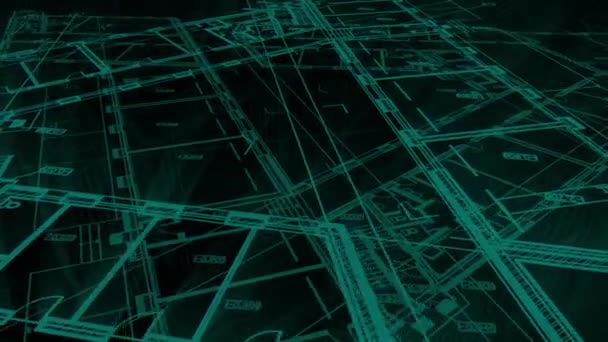 技術的な図面を示すアニメーション工業ビルの偉大な詳細と準備ができて3Dモデルで描かれている床のデザイン — ストック動画