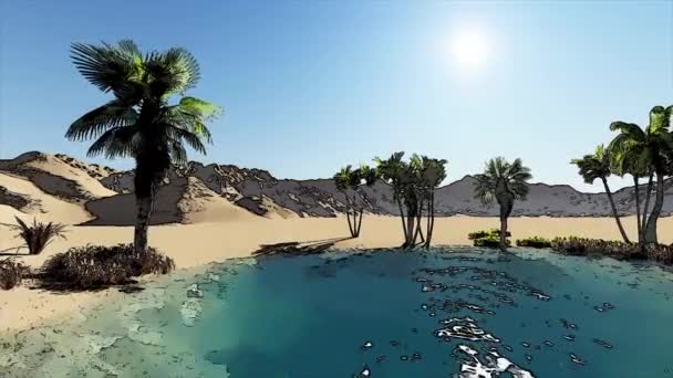 Animação Oásis Deserto Com Sol Quente Fundo — Vídeo de Stock