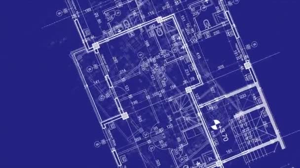 Abstrakt Arkitektur Bakgrund Ritning Hus Plan Med Skiss Blå Bakgrund — Stockvideo