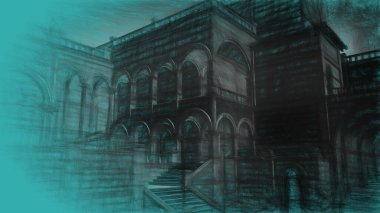 Eski şatonun 3D çizimi