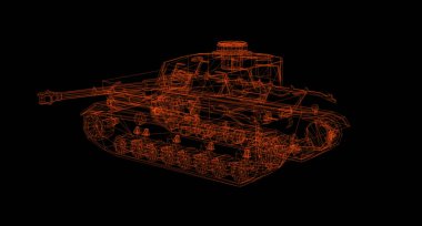 3d görüntüleme - Hareket halindeki Tank Hologramının kablo modellemesi