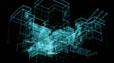 Şehrin tel çerçeve modeli - 3D Renderin