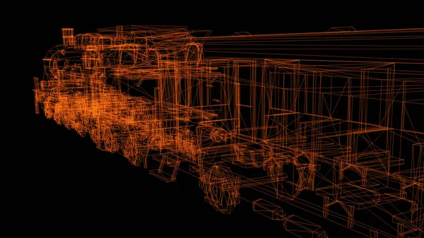 Renderização Modelo Estrutura Arame Holograma Trem Movimento — Fotografia de Stock