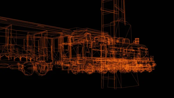 Rendering Wire Frame Model Train Hologram Motion — Stock Photo, Image