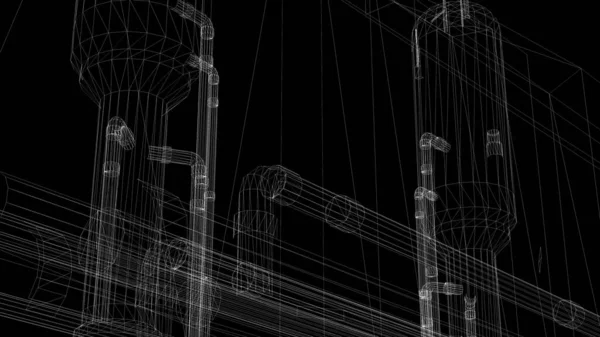 Rendering Wire Frame Model Industriel Bygning - Stock-foto