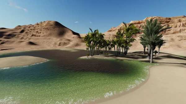 3D渲染 沙漠绿洲 — 图库照片