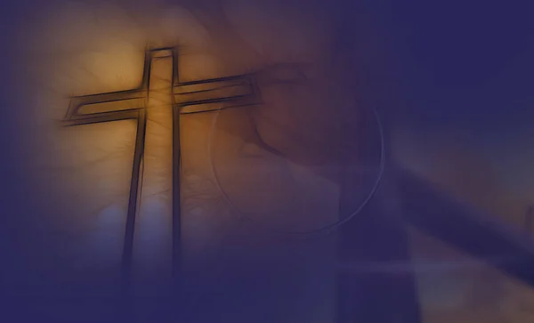 3Dソフトウェアで作られた夜の木製の十字架 — ストック写真