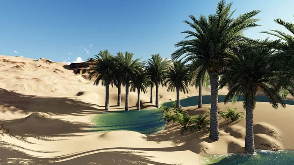 3Dレンダリング 砂漠のオアシス — ストック写真