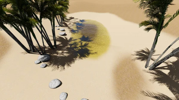 Rendering โอเอซ สในทะเลทราย — ภาพถ่ายสต็อก