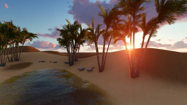 3D渲染 沙漠绿洲 — 图库照片