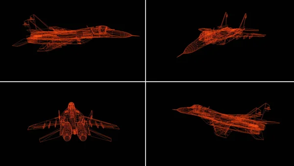 Flygplanstråd Modell Isolerad Svart Renderin — Stockfoto