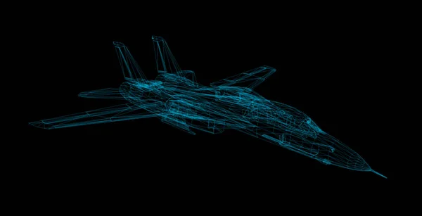 ブラックで隔離された飛行機用ワイヤーモデル 3Dレンダリング — ストック写真