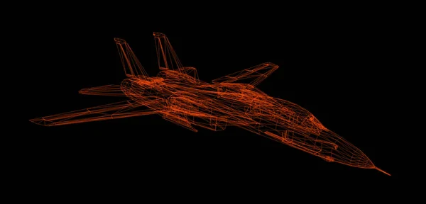 ブラックで隔離された飛行機用ワイヤーモデル 3Dレンダリング — ストック写真
