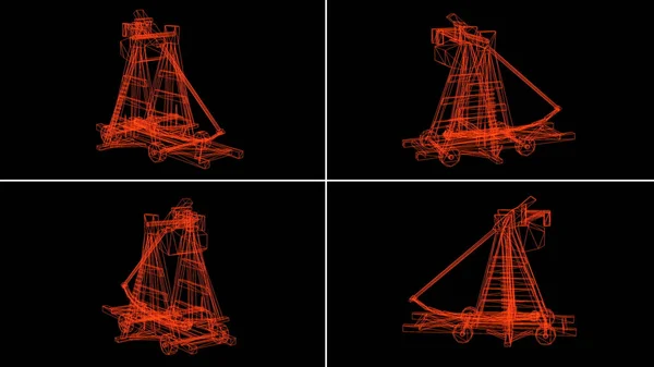 Rendering Bedrading Model Van Antieke Grote Oude Houten Katapult Met — Stockfoto