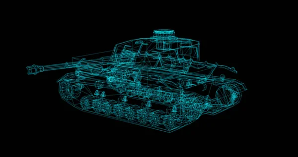 Рендеринг Wireframe Model Tank Hologram Motion — стоковое фото