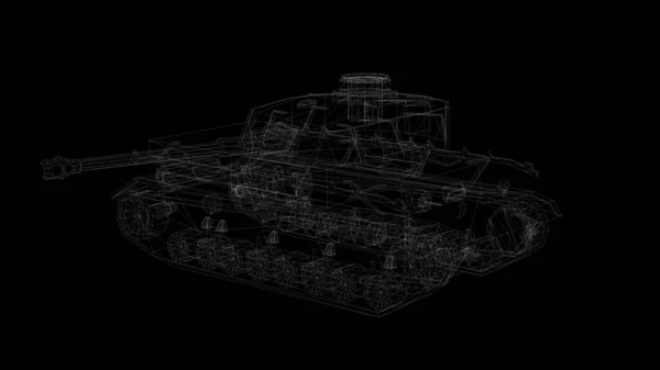 Rendering Wireframe Modell Tank Hologram Rörelse — Stockfoto