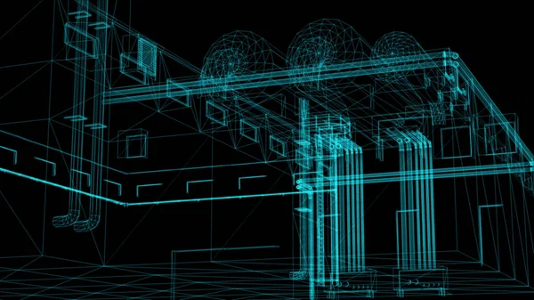 Rendering Drahtrahmenmodell Des Industriebaus — Stockfoto