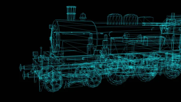 3d rendering - wire frame model of Train Hologram in Motion