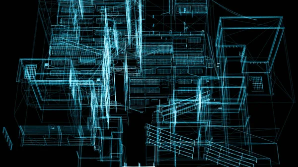 Modelo Estrutura Arame Cidade Renderin — Fotografia de Stock