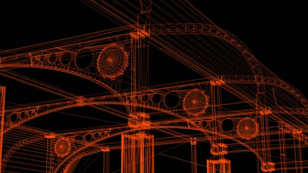 3D渲染 工业建筑钢丝框架模型 — 图库照片