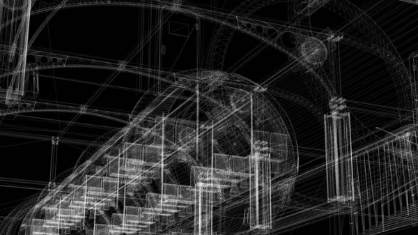 3Dレンダリング 産業用建物のワイヤフレームモデル — ストック写真
