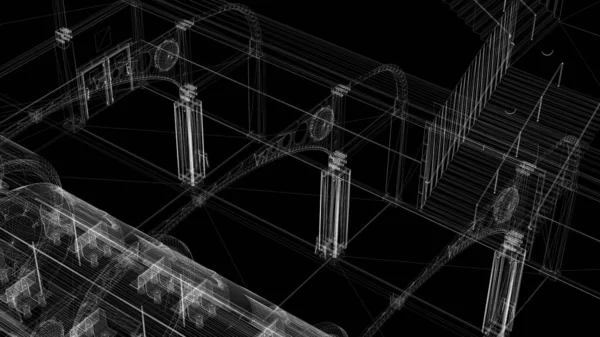 3D渲染 工业建筑钢丝框架模型 — 图库照片