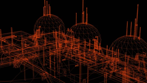 3D渲染 工业建筑钢丝框架模型 — 图库照片