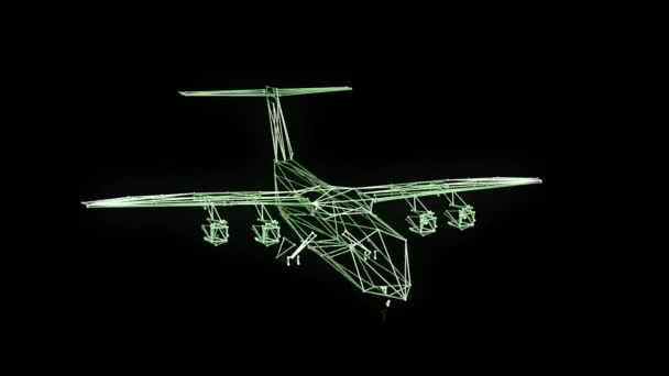 Repülőgép Huzal Modell Elszigetelt Fekete Renderelés — Stock videók