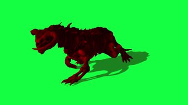 Efsanevi canavar hayvanının 3D animasyonu yeşil ekranda çalışıyor