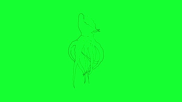 Animación Dibujada Mano Pulpos Monstruo Pantalla Verde — Vídeos de Stock