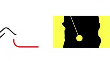 kırmızı bir dikdörtgenin canlandırması, sarkacı ve en az sanat hareketi tarzında iki eğri çizgi 