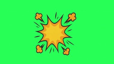 Dinamik animasyon çizgi roman patlama etkisi, projelerinize enerji ve etki eklemek için mükemmel. Canlı yeşil ekran arkaplanında, kroma anahtar bileşimi için hazır bir pop sanat karikatürü biçimi.