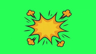 Dinamik çizgi film pop sanat patlaması efekti, yeşil ekran arka planında duman bulutları olan bir yıldız patlaması. Ani ve etkili bir görüntü ile videoları geliştirmek için mükemmel.