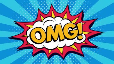 Canlı bir 'OMG' nin yer aldığı dinamik animasyon! Klasik çizgi roman tarzında bir konuşma balonu. Geçmişteki pop sanatının estetiği ile sürpriz, heyecan ve şaşkınlığı aktarmak için mükemmel. Enerjik içerik için ideal.