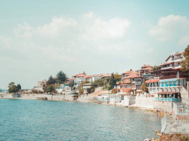 Bulgaristan eski Nessebar, eski şehir panoraması, deniz.
