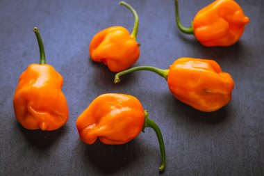 Kayrak bir yüzey üzerinde ham turuncu habaneros gruplandırması