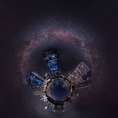Samanyolu ile şehir geceleri, Bangkok, Tayland, 360 derece