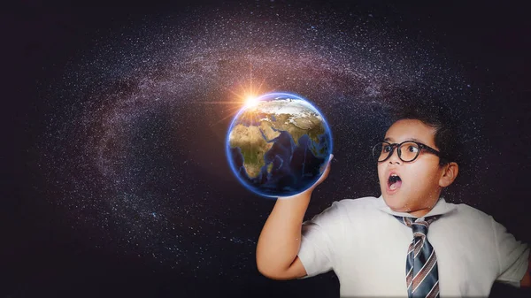 Kid Learning Galaxy Earth Galaxy Milky Way — Stock Photo, Image