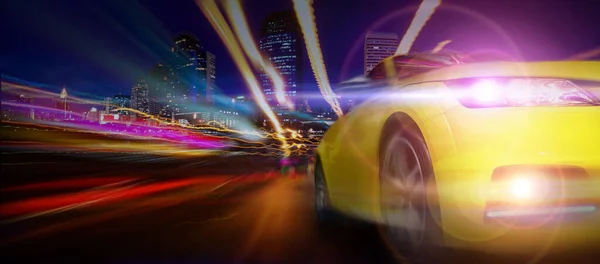 Front Sport Car Motion Lighting City — Stock Photo, Image