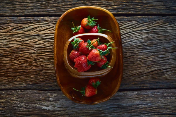 Strawberries Wood Background — Stock Photo, Image