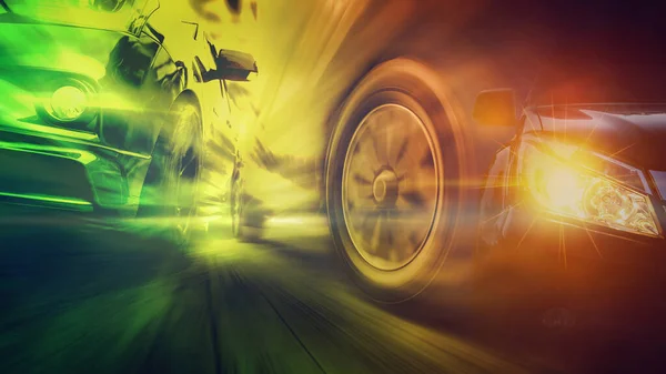 Speeding Car Green Power Copy Space Low Angle Side View — Stock Photo, Image