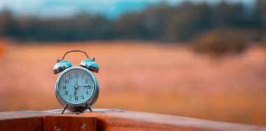 Bahçe arka planına sahip eski Alarm Saati