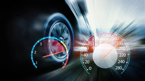Speeding Car Speedometer Low Angle Side View Car Driving Fast — Stock Photo, Image