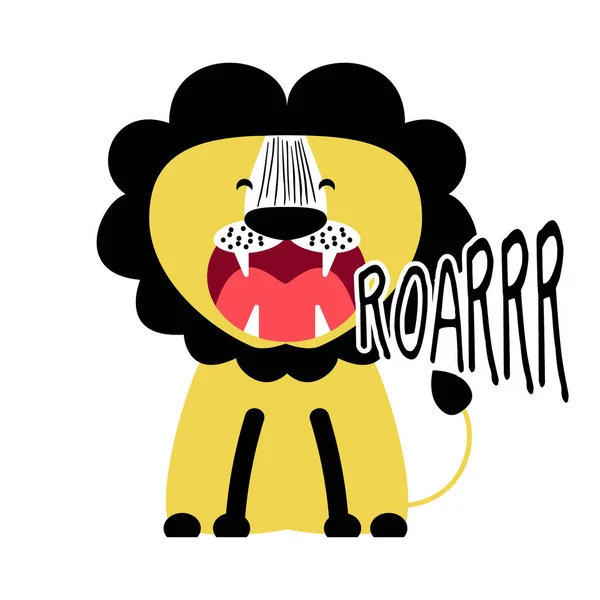 Roarrr ライオン 面白いベクトル文字描画 レタリング ポスターまたは シャツのテキスタイル グラフィック デザイン かわいいライオンのキャラ イラスト — ストックベクタ