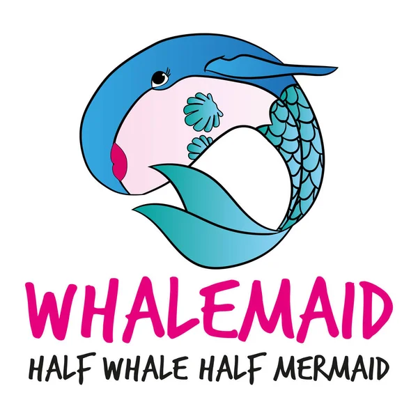 Whalemaid Halva Whale Hald Sjöjungfru Roliga Vektor Text Citat Och — Stock vektor