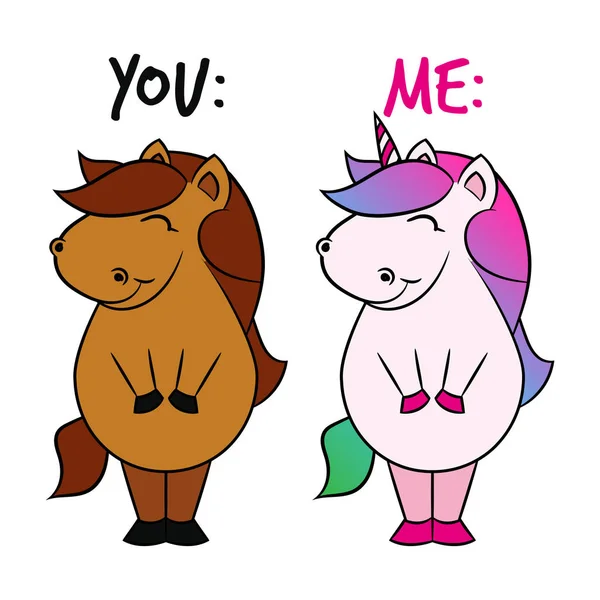 Niedlichen Einhorn Und Pferd Und Ich Emoji Illustration Dies Ist — Stockvektor
