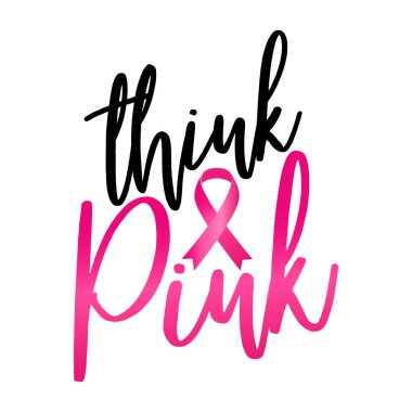 Pembe (meme kanseri) think - çizilmiş meme kanseri bilinçlendirme ay harflerle ifade el. Afiş, tebrik kartı, afiş tasarımı için fırça mürekkep vektör alıntı. 